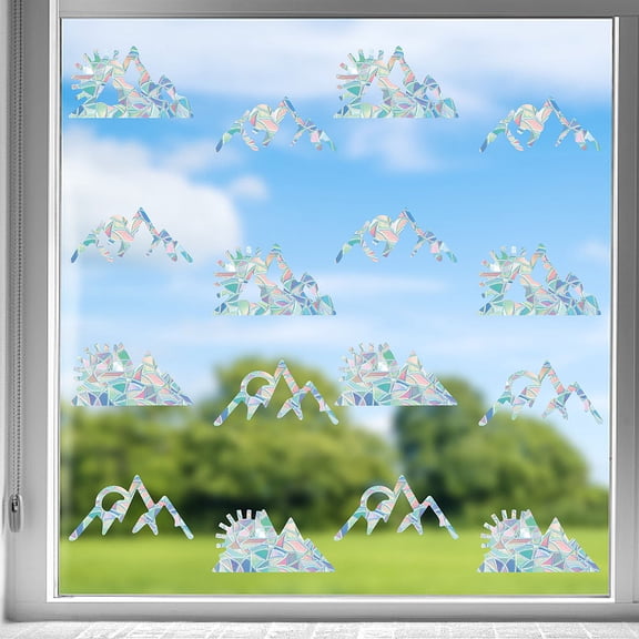 16Pcs Waterproof PVC Colored Laser Stained Window Film Static Stickers Electrostatic Window Decals Mountain 350x840mm DIY