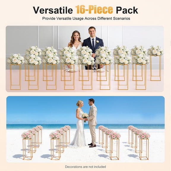 16Pcs Wedding Flower Centerpiece, Centerpieces for Table Wedding, Flower Stand for Wedding, Gold Vase Metal Column Stand, Rectangular Geometric Flower Rack for Party Decoration (Gold)