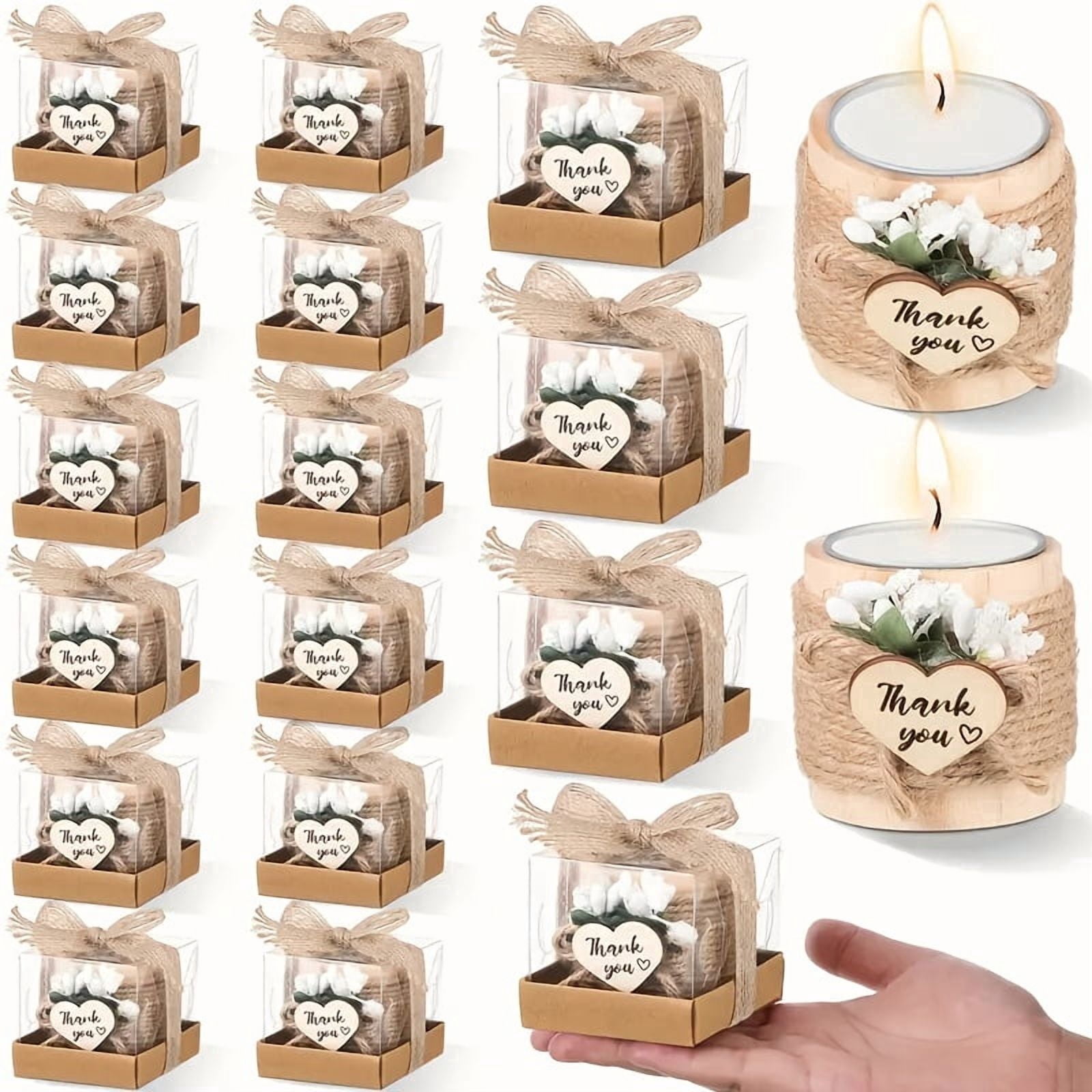 16Pcs Wooden Candle Holders, Beige Tealight Candle Holders, Rustic Wood Centerpieces for Tables, Wedding Favors for Guests, Thank You Gifts for Wedding Parties, Housewarmings and Memorial Events