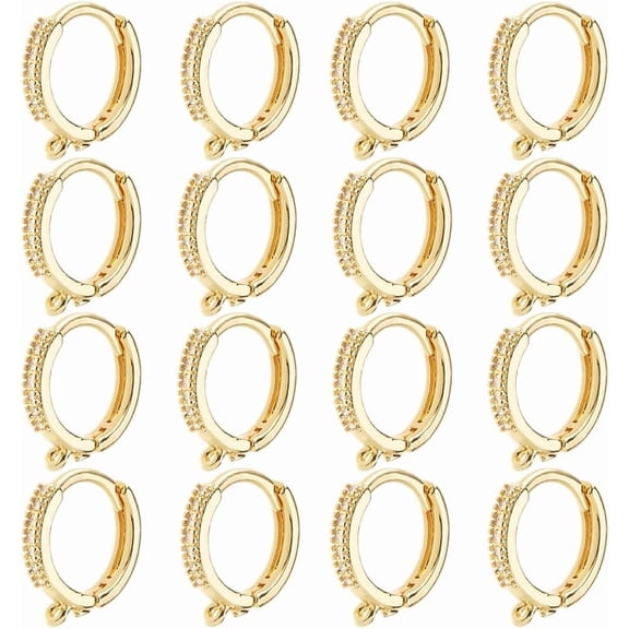 16Pcs Zirconia Huggie Hoop Earring Real 24K Gold Plated Round Huggie Earring with Loop Brass Leverback Earring French Hook Earring for Earring Jewelry Making