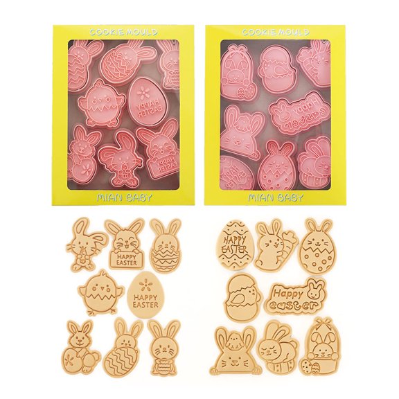 16Pcs/set Easter Cookie Cartoon Pressable Biscuit Mold Cookie Stamps Kitchen Baking Pastry Mold