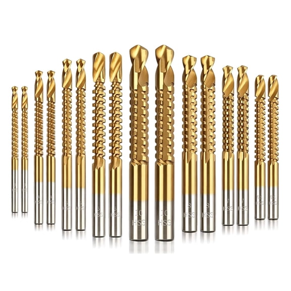 BIHOO 16Pcs Side Cutting Drill Bit Kit, Serrated Drill Bits Set from 3-10mm, Titanium Coated for Metalworking, Woodworking, Plastic Hole Drilling.