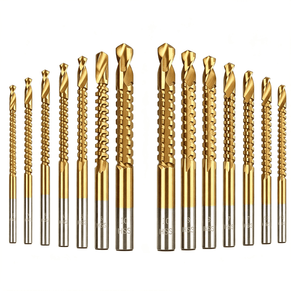 BIHOO 16Pcs Side Cutting Drill Bit Kit, Serrated Drill Bits Set from 3-10mm, Titanium Coated for Metalworking, Woodworking, Plastic Hole Drilling.