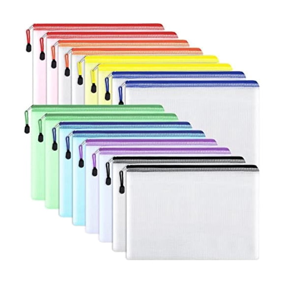 16Pieces Clear PVC File Wallet Water Resistant Document Folder Zippered Closure