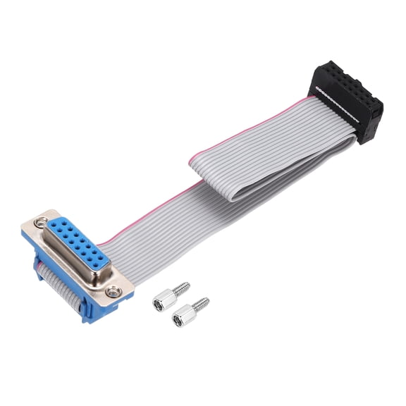 16Pin Flat Ribbon Cable Gray DB15 Female to FC-16P 2.54mm Pitch 20cm Length DB Serial Port Cable for Computer, LED Display, DVD with 2 Screws