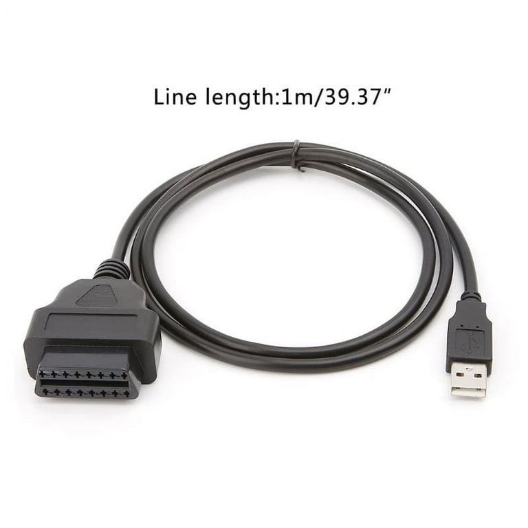 1m 16Pin OBD2 To USB Port Charger Adapter Cable Connector Diagnostic Tool  Black