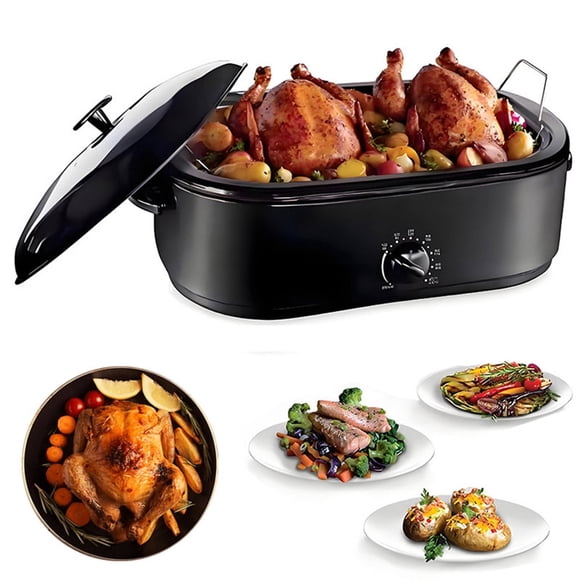 16 Qt Electric Roaster Oven for Turkey, 1450 Watts Roasters with Advanced Temperature Control (150-450F), Self-Basting Lid, and Stainless Steel Rack for Easy Cooking and Serving