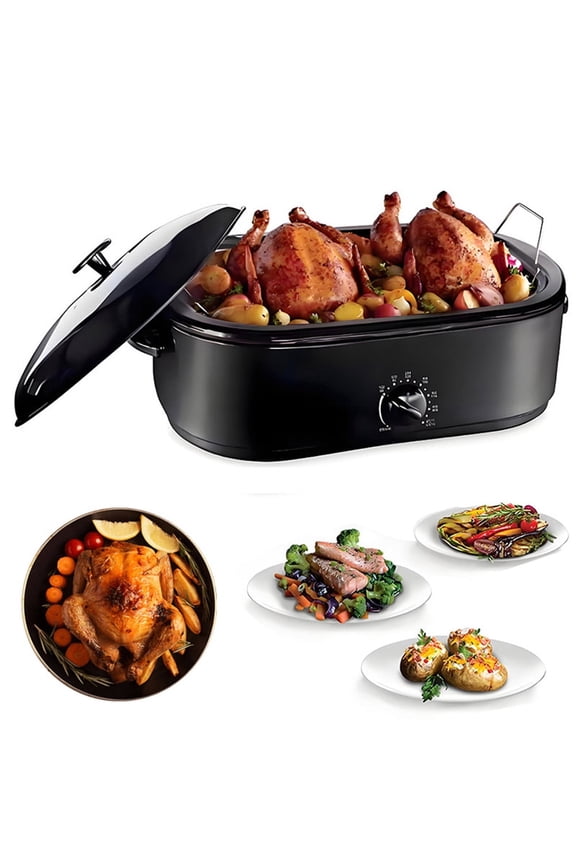 16 Qt Electric Roaster Oven for Turkey, 1450 Watts Roasters with Advanced Temperature Control (150-450F), Self-Basting Lid, and Stainless Steel Rack for Easy Cooking and Serving