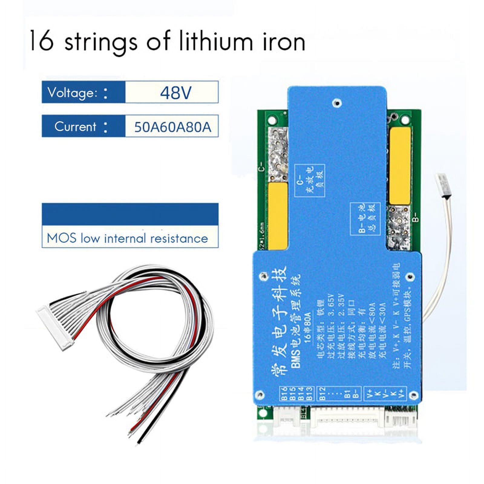 16S 48V LiFePO4 BMS Battery Protection Board Same Port with Equalization Temperature Control