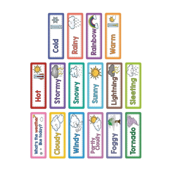 16Sheet Weather Word Cards Educational Flashcards for 10.5x3.5Inch Classroom Teaching Aid