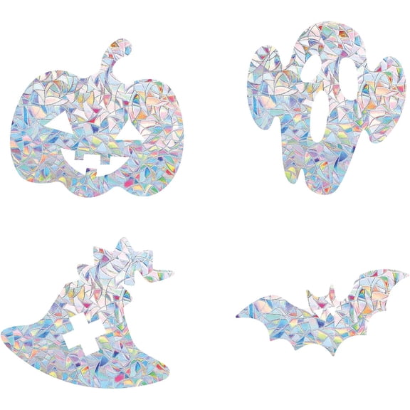 16Sheets 4 Style Waterproof PVC Colored Laser Stained Window Film Adhesive Stickers Colorful Themed Pattern 6~12x10.5~12cm 4 sheets/style