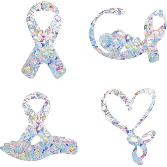 16Sheets 4 Style Waterproof PVC Colored Laser Stained Window Film Adhesive Stickers Electrostatic Window Stickers Colorful Ribbon Pattern