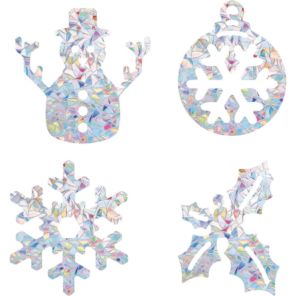 16Sheets 4 Style Waterproof PVC Colored Laser Stained Window Film Adhesive Stickers Electrostatic Window Stickers Colorful White 12x9~12cm 4 sheets/style