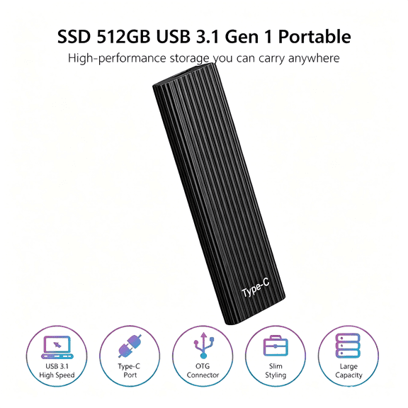 Mini Portable External SSD, USB 3.1 High Speed Solid State Drive for PC Mac Laptop, Drop Resistant Storage Backup Black