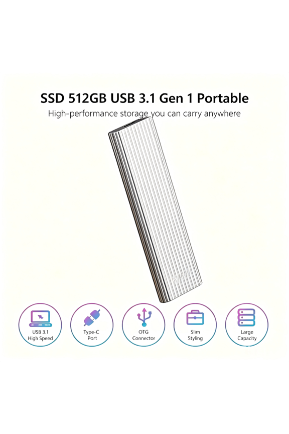 Mini Portable External SSD, USB 3.1 High Speed Solid State Drive for PC Mac Laptop, Drop Resistant Storage Backup Silver