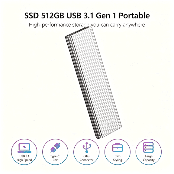 Mini Portable External SSD, USB 3.1 High Speed Solid State Drive for PC Mac Laptop, Drop Resistant Storage Backup Silver
