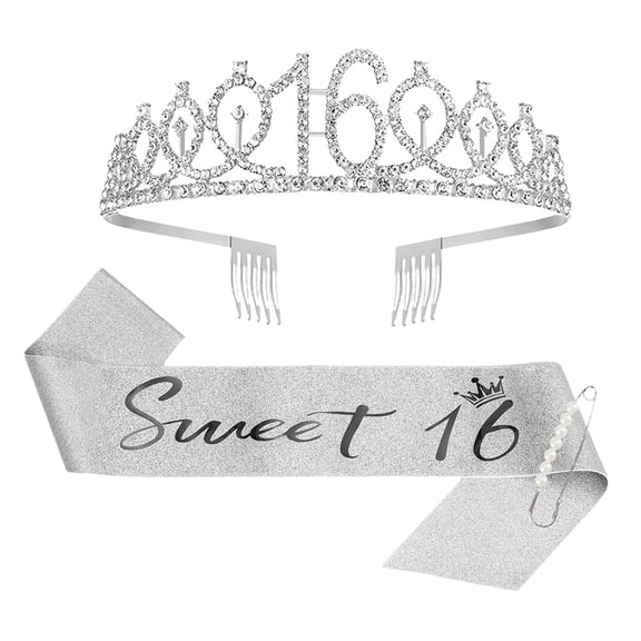 16Th Birthday Crown For Birthday Girls Teen Girls Birthday Sash & Set 13 Years Old Birthday Gifts For Teen Girls Rose Gold Crown And Sash 13Th Birthday Decorations For Girls 13 P,Silver Party Headb
