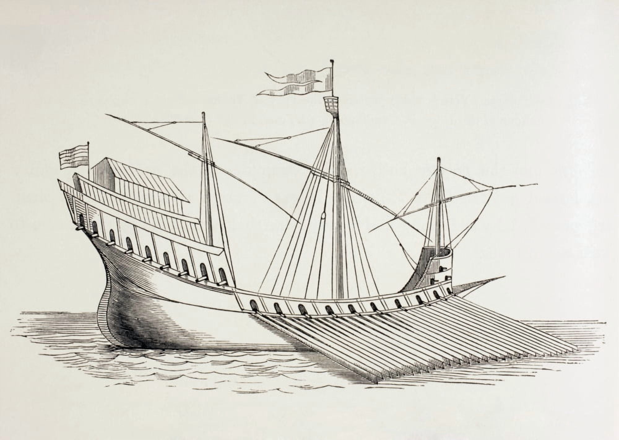 16Th Century Galley From Military And Religious Life In The Middle Ages By Paul Lacroix Published London Circa 1880 Canvas Art - Ken Welsh Design Pics (17 x 12)