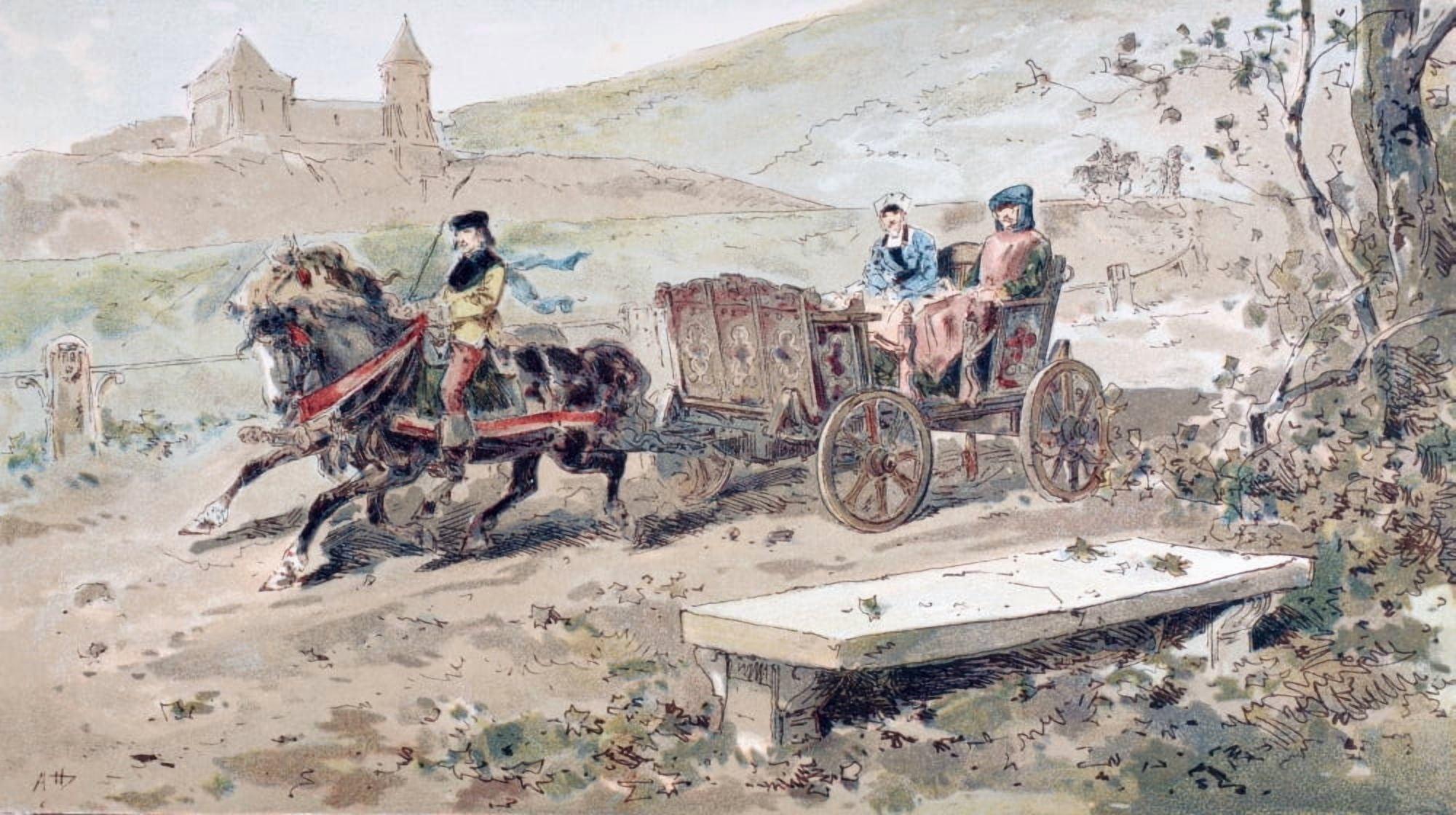 16Th Century Horse Drawn Open Carriage After A Watercolour By A Heins From Cortege Historique Des Moyens De Transport Published Brussels 1886 Canvas Art - Ken Welsh Design Pics (19 x 11)