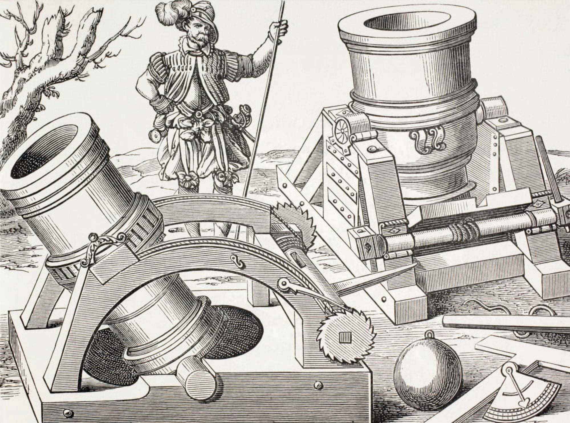 16Th Century Mortars On Moveable Carriages From Military And Religious Life In The Middle Ages By Paul Lacroix Published London Circa 1880 Canvas Art - Ken Welsh Design Pics (34 x 24)