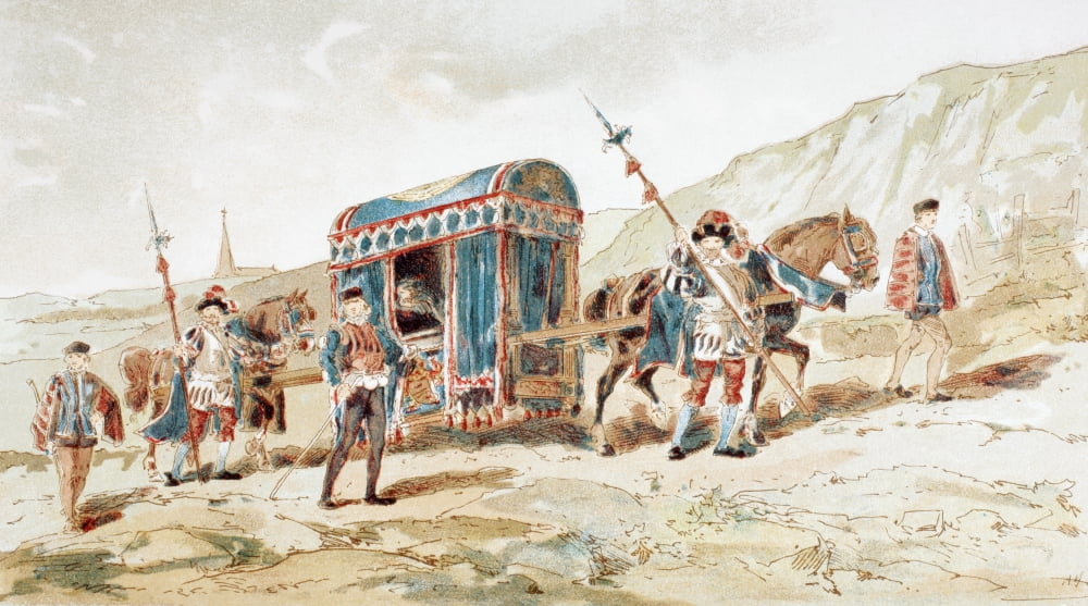 A 16Th Century Noblemans Horse Drawn Litter After A Watercolour By A Heins From Cortege Historique Des Moyens De Transport Published Brussels 1886 Canvas Art - Ken Welsh Design Pics (19 x 11)