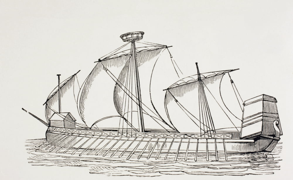 16Th Century Three Masted Galley With Square Sails From Military And Religious Life In The Middle Ages By Paul Lacroix Published London Circa 1880 Canvas Art - Ken Welsh Design Pics (36 x 22)