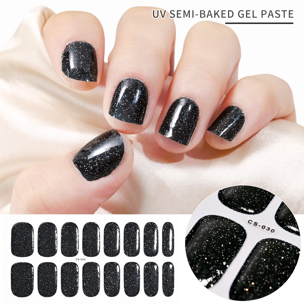 16Tips + Glitter SemiCured Gel Nail Polish Strips Glitter Adhesive
