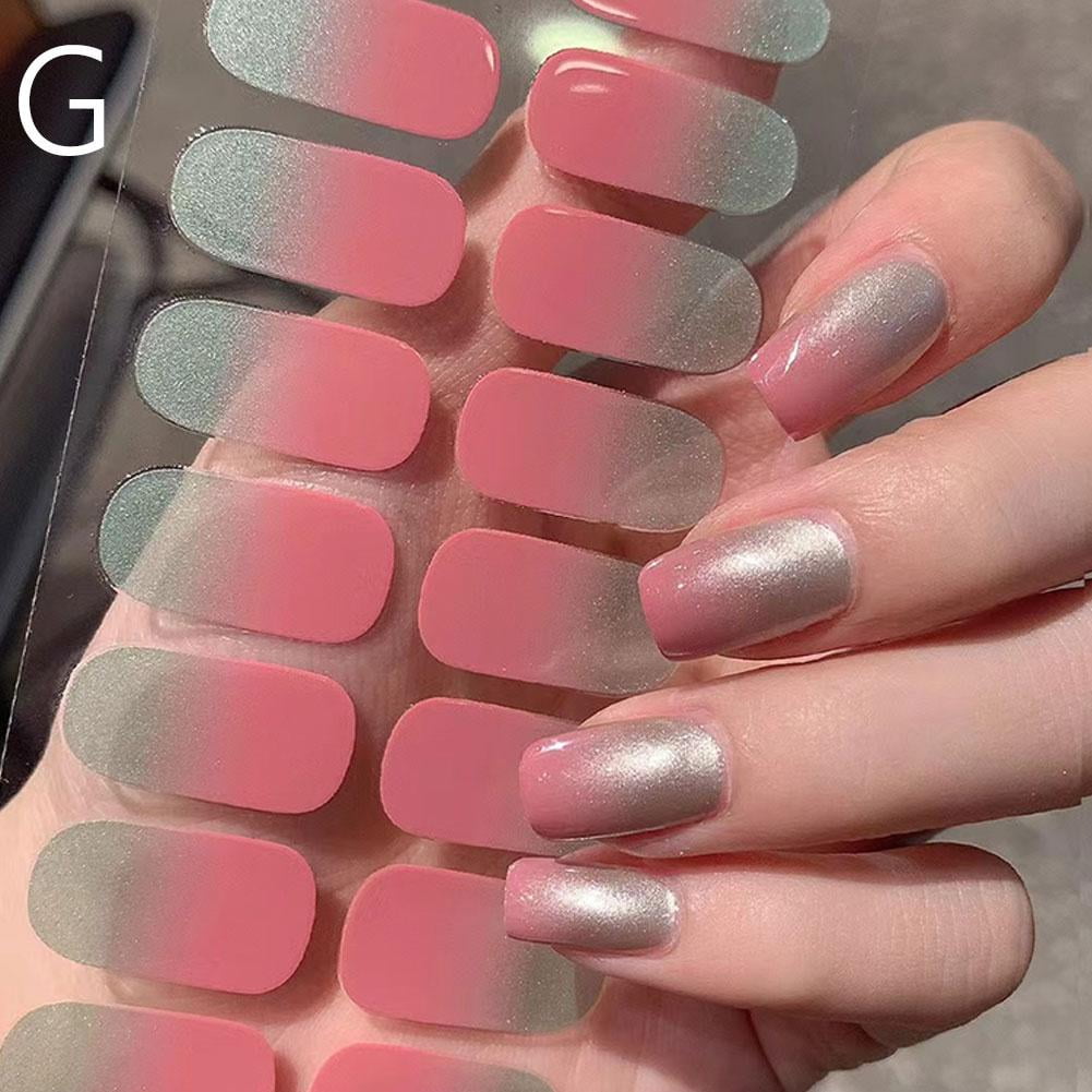16Tips Pure Color Semi Cured Gel Nail Patch Strips Transparent UV/LED Lamp Gel Nail Polish Wraps French Full Cover Gel Sticker