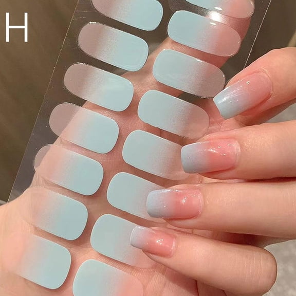 16Tips Pure Color Semi Cured Gel Nail Patch Strips Transparent UV/LED Lamp Gel Nail Polish Wraps French Full Cover Gel Sticker