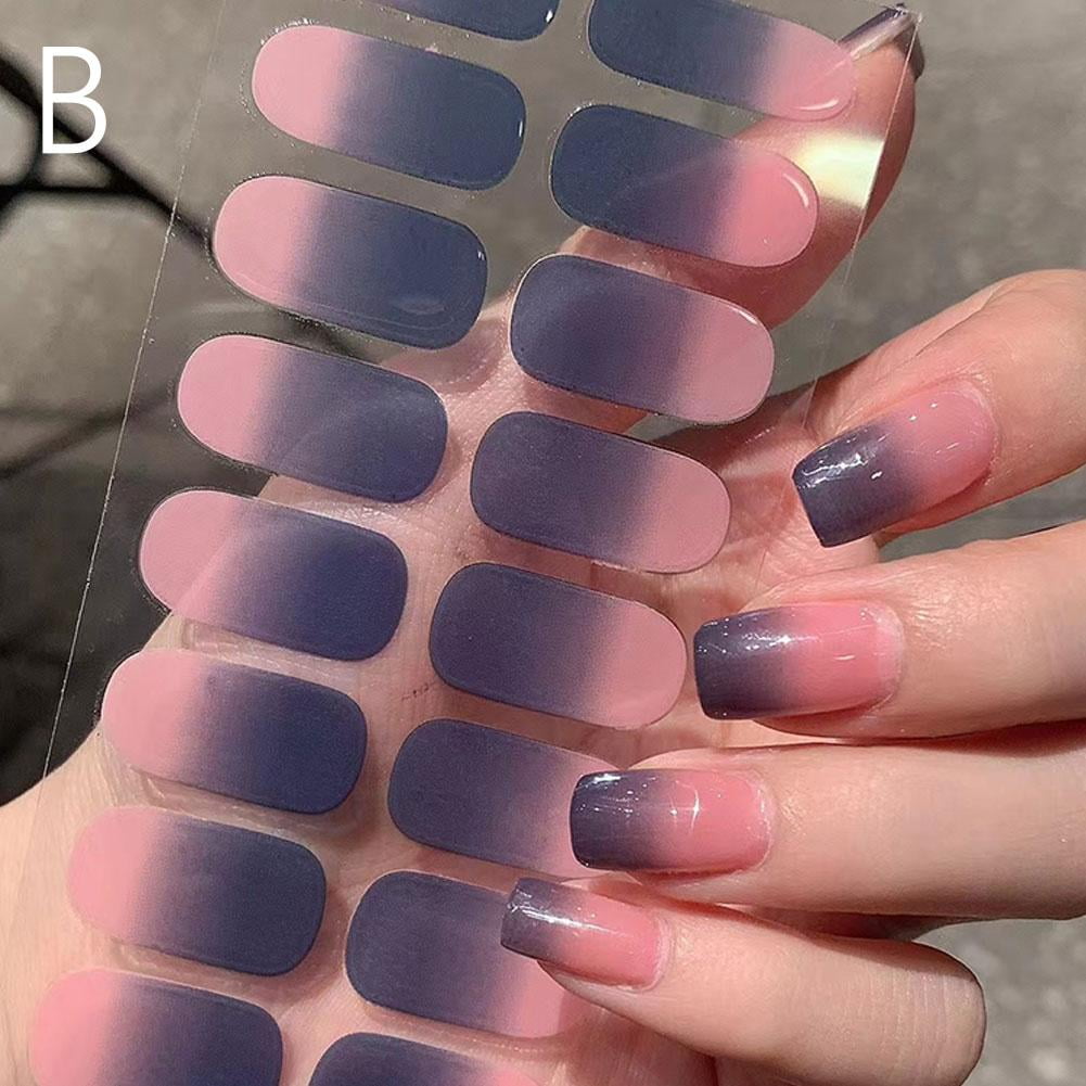 16Tips Pure Color Semi Cured Gel Nail Patch Strips Transparent UV/LED Lamp Gel Nail Polish Wraps French Full Cover Gel Sticker