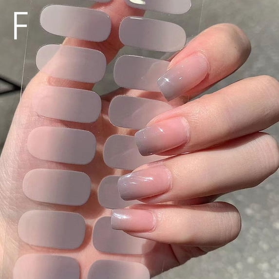 16Tips Pure Color Semi Cured Gel Nail Patch Strips Transparent UV/LED Lamp Gel Nail Polish Wraps French Full Cover Gel Sticker
