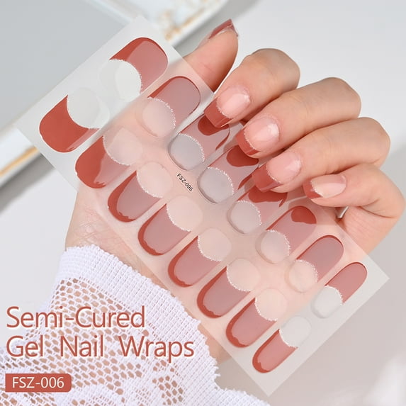16Tips Semi-Cured Gel Nail Sticker Pure Color UV/LED Lamp Gel Nail Polish Wraps Long-Lasting Full Cover Gel Sticker Nail Decor##