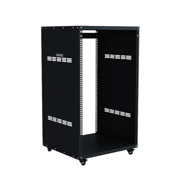 16U AV Rack Stand with Lockable Caster Wheels,Mobile Open-Frame Server Cabinet with Removable Side Panels & Vents for Recording Studio Stage Office