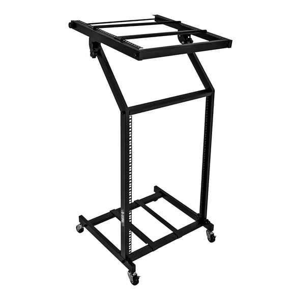 16U Adjustable DJ Studio Rack Stand with Lockable Wheels Heavy-Duty 2-Tier Audio Rack Mount for Mixers, Amps & Equipment