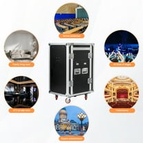16U DJ Audio Rack/Road ATA Case with Two DJ Work Tables, Casters for Stage Performance & Media Storage
