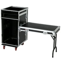 16U DJ Pro Audio Rack/Road ATA Case with 2U Drawer, 11U Slant Mixer Top, Two DJ Work Tables