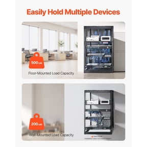 16U Open Frame Network Rack 23 Inch Depth Wall Mount or Floor Standing Server Rack Heavy Duty 4 Post with Vented Shelves and Mounting Hardware Holds All Networking IT Equipment AV Gear