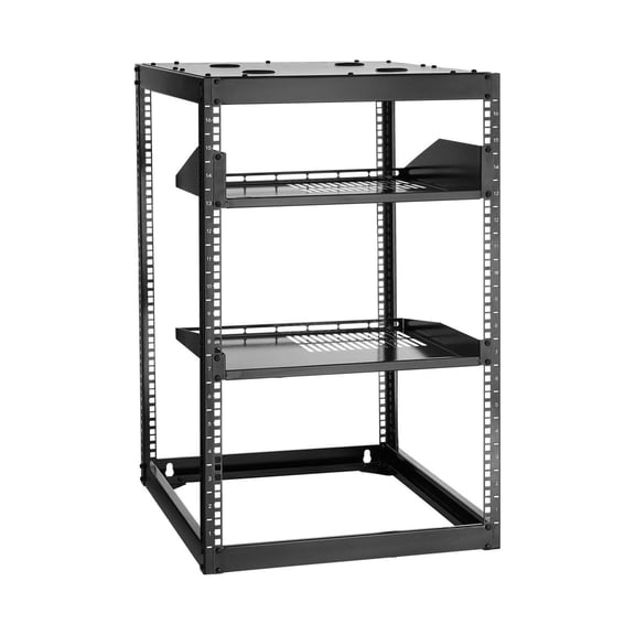 16U Open Frame Rack, 23" Depth, Wall Mountable Server Rack, 500lb Capacity, Vented Shelves, IT & AV Equipment
