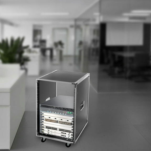 16U Open Frame Server Rack, 4 Post Audio Rack with Wheels, 220 lbs Capacity, Portable Network Equipment Cabinet, 19" Mountable, Black