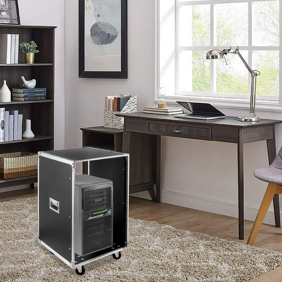 16U Portable Rolling Network Audio Rack Cabinet with Wheels, Fireproof PVC Surface, Heavy Duty 220lbs Capacity for Studio & KTV