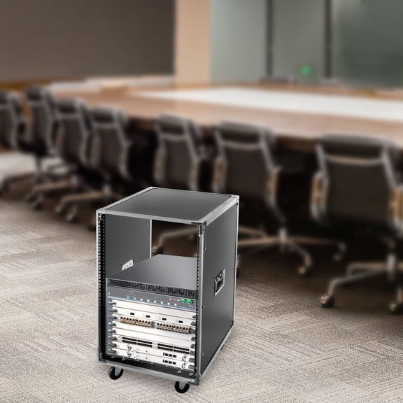 16U Portable Rolling Network Rack, Top and Bottom Cable Management, Built-in Handles, Locking Swivel Caster Wheels, Audio Video, Telecom, Equipment Rack