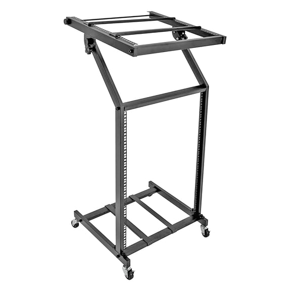 16U Professional Audio Rack Mount DJ Mixer Stand Studio Adjustable Table Cart with Wheels - RACK STAND 16U