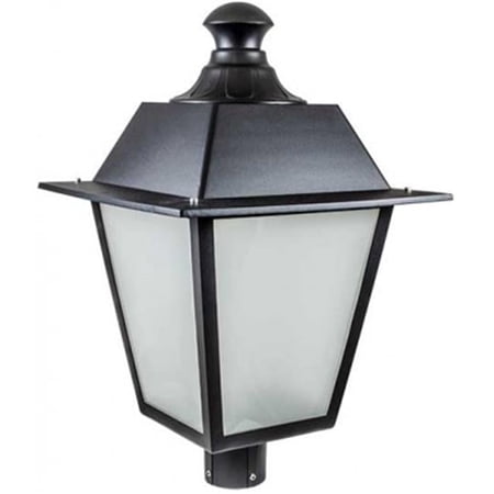 16W & 120V LED Large Post Top Fixture with Frosted Glass - Black