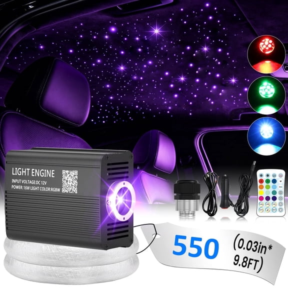 16W 550pcs 9.8ft  Car Home Starlight Headliner Kit, Twinkle & Sound Activate RGBW Fiber Optic Lights with APP & Remote Control, Star Lights for Car/Home/Party Ceiling Decoration