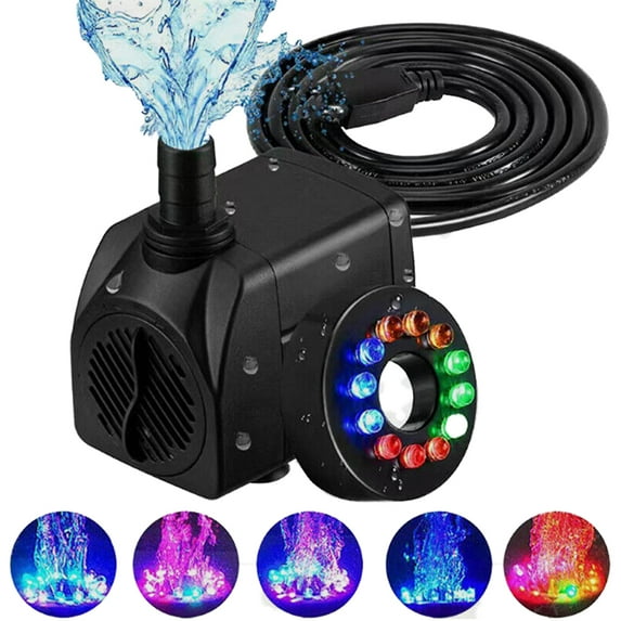 16W 800L/H Submersible Fountain Water Pump with 12 Colorful LED Lights, Mushroom and Blossom Spray Head for Aquarium Fish Tank, Pond,Outdoor Fountain, Water Feature, Statuary Gardens