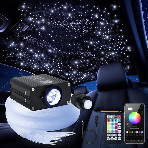 16W Car Home Starlight Hdliner Kit, Twinkle & Sound Activate RGBW Fiber Optic Lights with APP Remote Control, Star for Ceiling Decoration, 200 pcs 9.8ft