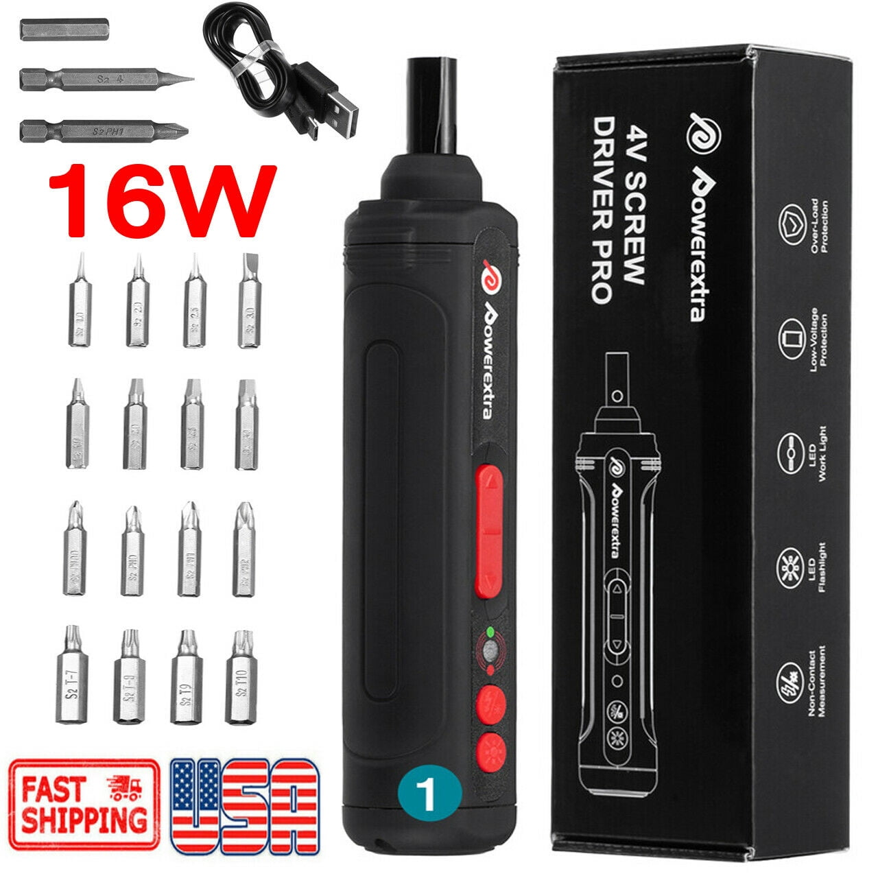 16W Electric Cordless Screwdriver Li-ion, 2000mAh, 260 RPM