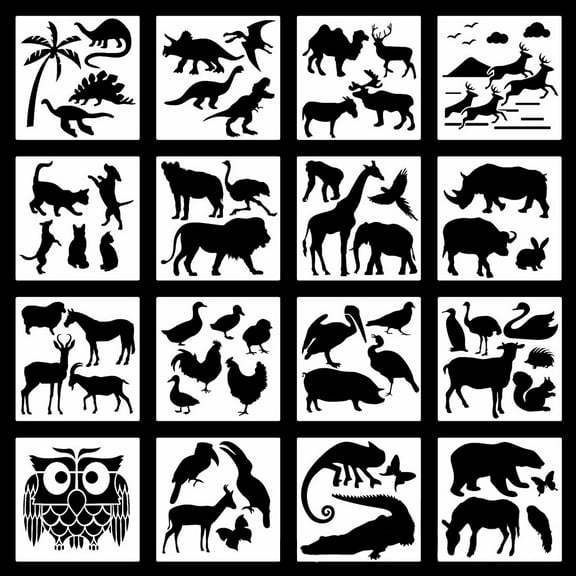 16X Animal Plastic Stencil Reusable Journaling Drawing Template Children Creation Painting Scrapbooking Kid DIY Craft