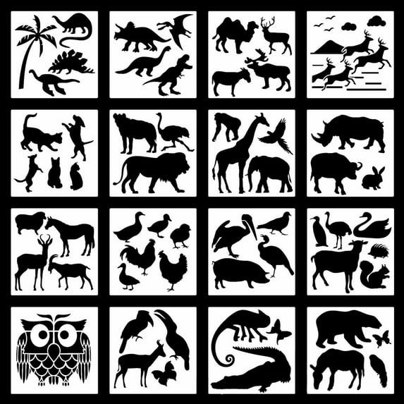 16X Animal Plastic Stencil Reusable Journaling Drawing Template Children Creation Painting Scrapbooking Kid DIY Craft