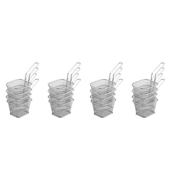 16X Mini Fry Baskets, Mesh Wire French Fries Chip Basket Net, Food Presentation Baskets French Fry Holder for Kitchen C